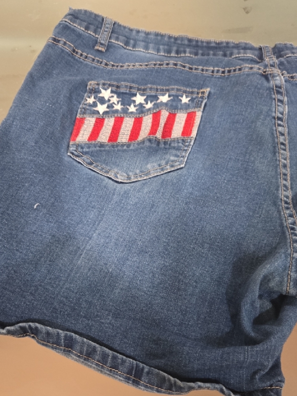 Denim Jean Shorts with Flag Pocket Accents - Blue - Picture 2 of 10